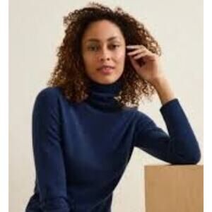 Garnet Hill Cashmere Turtleneck Sweater Navy Womens M Luxe Chic Elegant Romantic